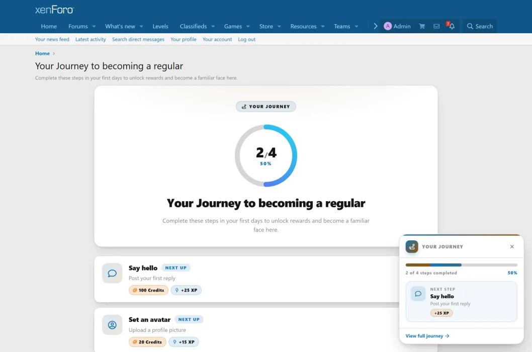 Journey: your journey to becoming a regular, two of four steps done
