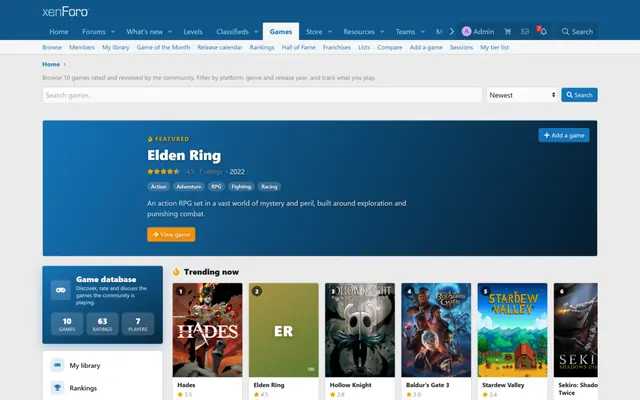 GameHub: the hub with a featured game and trending covers