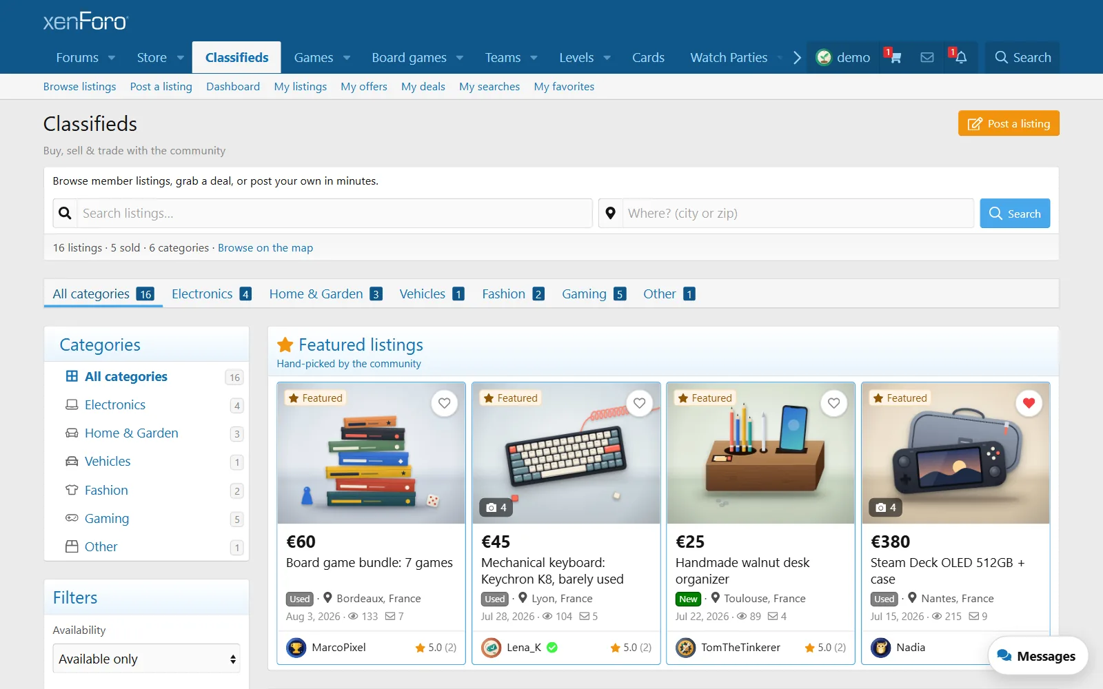 Classified on the live demo board, stock XenForo 2.3 style